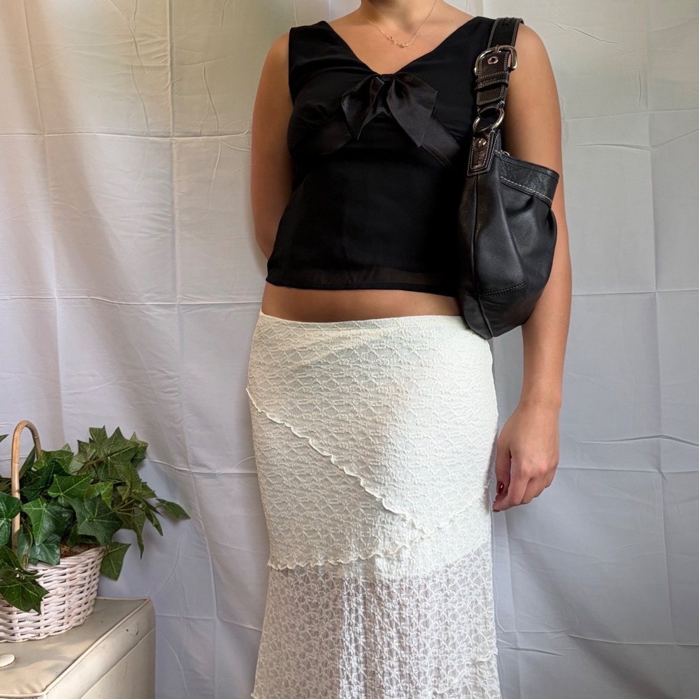 Babydoll Classy Office Event Black V-Neck Sleeveless Bow Top Satin Trim Size 6P